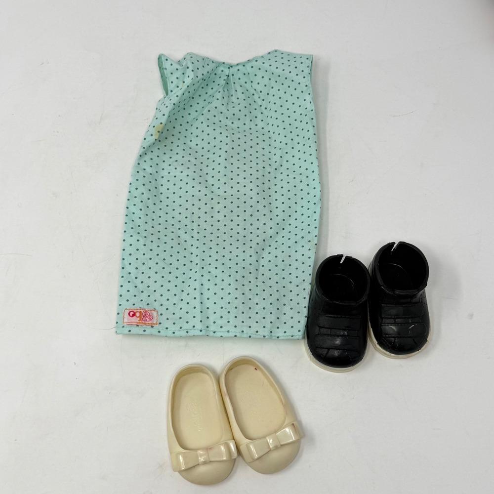 Our Generation 18" Doll Outfit Polka Dot Dress Black Sneakers Cream Flats Retro